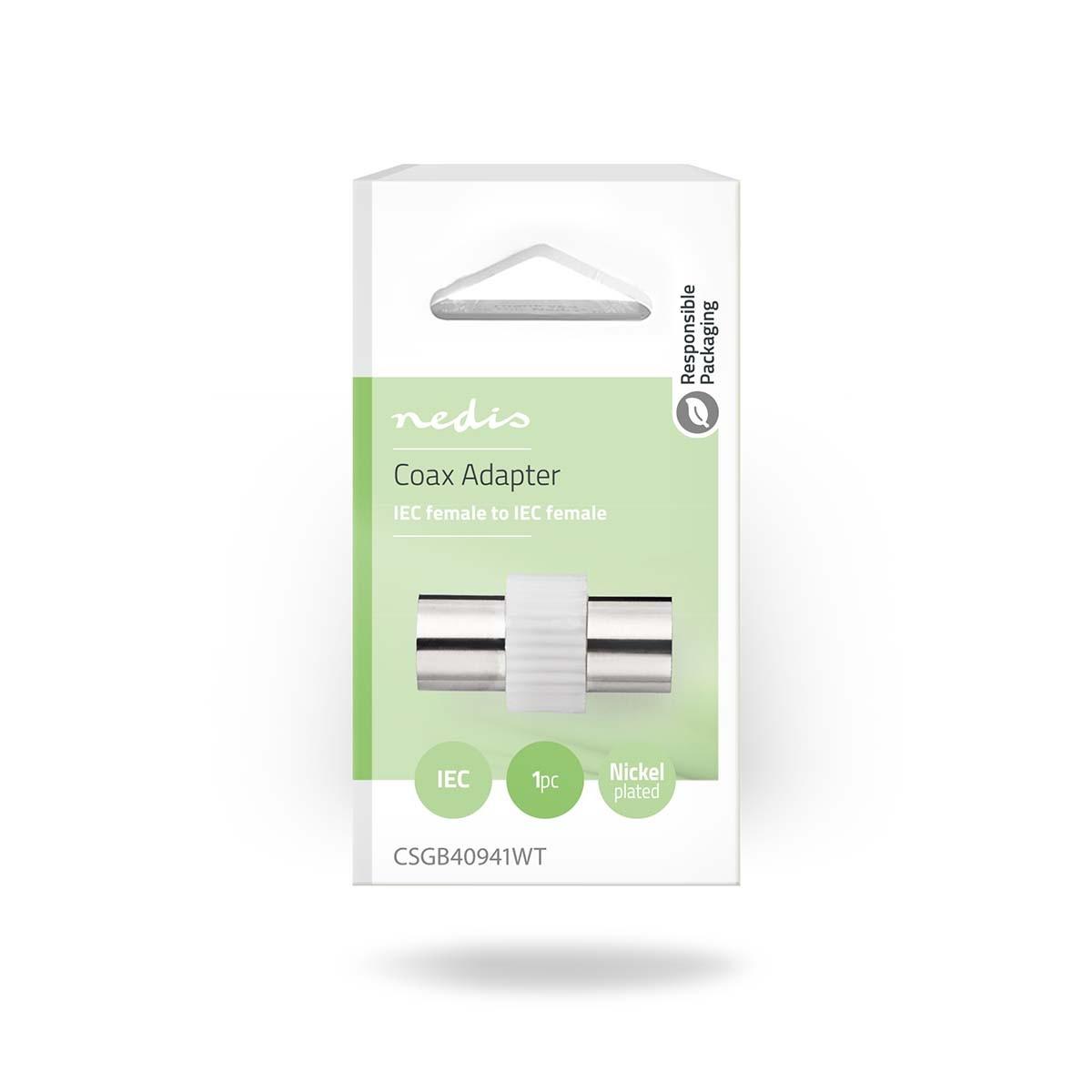 Nedis  Adattatore Satellite e Antenna | IEC (Coax) Hona | IEC (Coax) Hona | Nickel Platerad | 75 Ohm | Rak | Metallo / Plastica | Vit | 1 st. | Serratura 