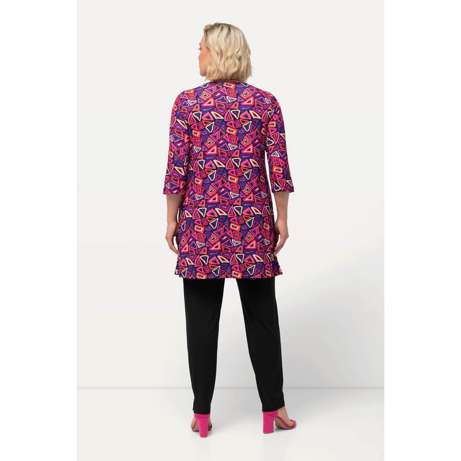 Ulla Popken Gemustertes Longshirt Tunika-Ausschnitt 3/4-Arm  