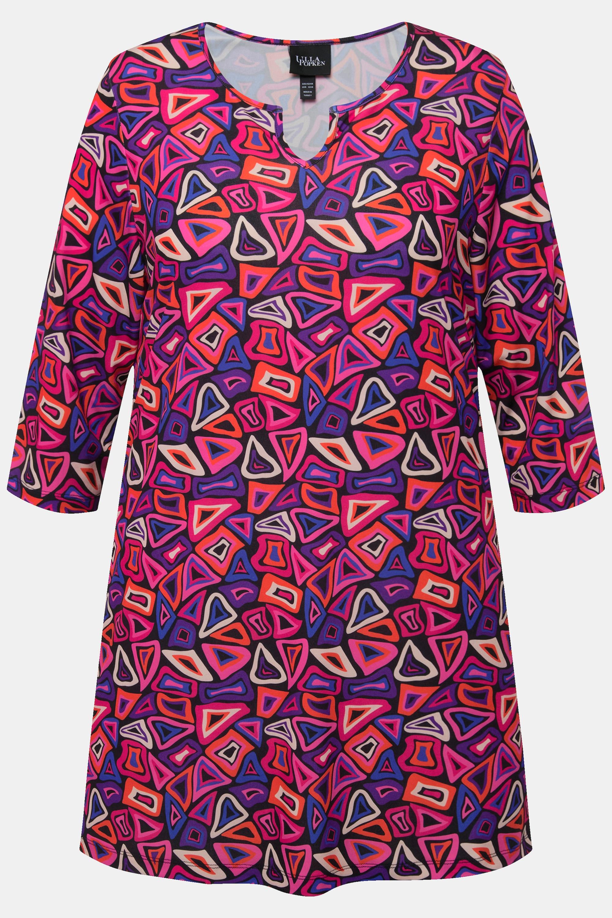 Ulla Popken Maglia lunga fantasia Scollo a tunica Maniche 3/4  