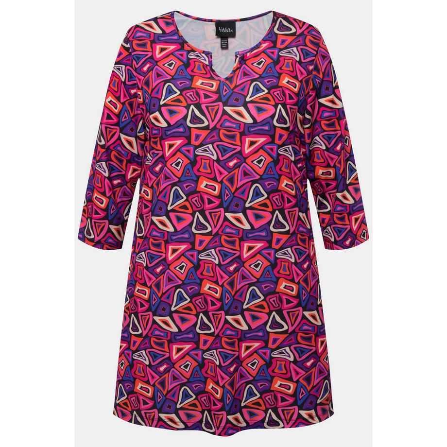 Ulla Popken Gemustertes Longshirt Tunika-Ausschnitt 3/4-Arm  