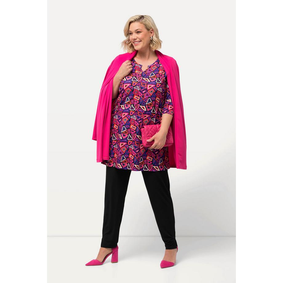 Ulla Popken Gemustertes Longshirt Tunika-Ausschnitt 3/4-Arm  