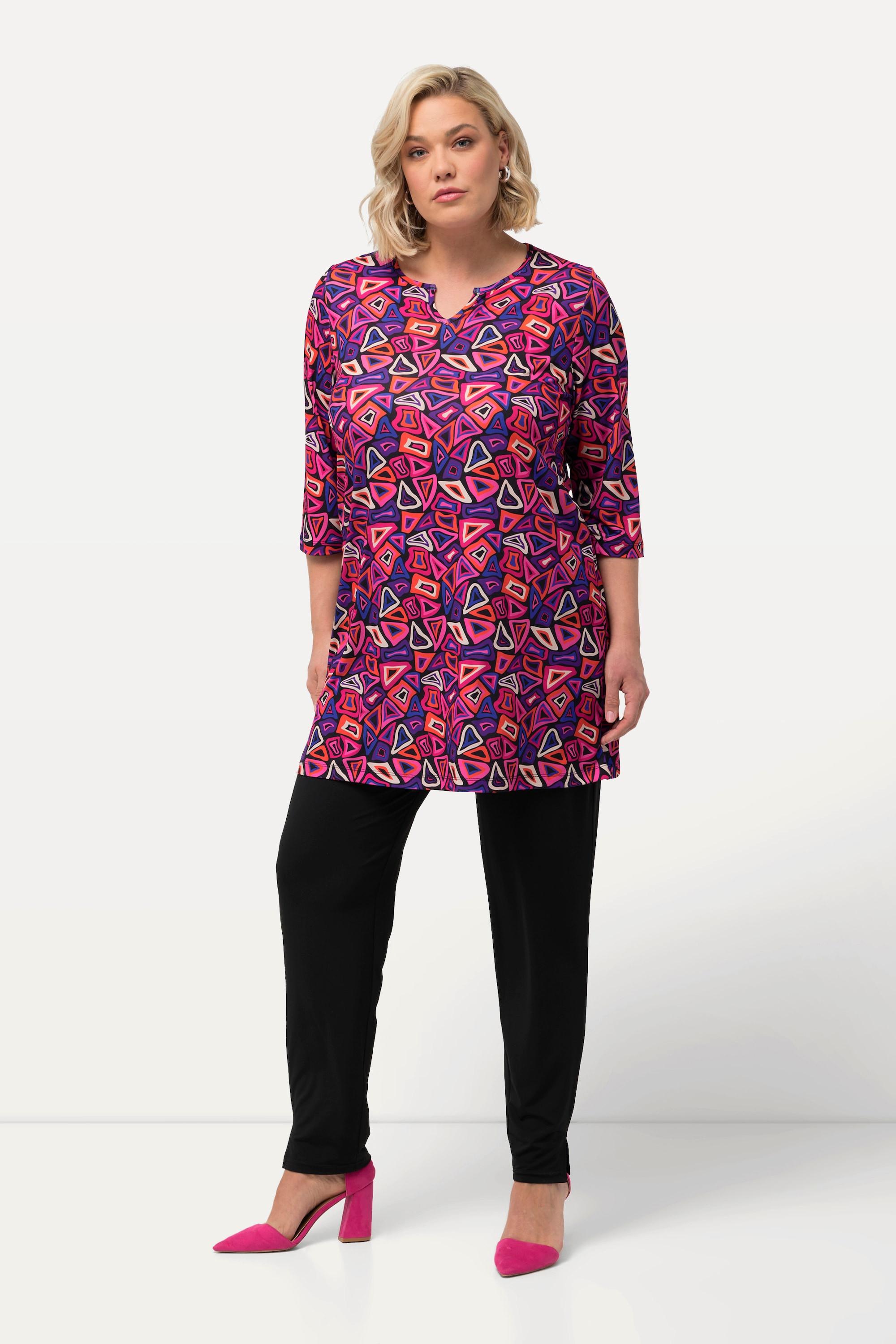 Ulla Popken  Longshirt, gemustert, Tunika-Ausschnitt, 3/4-Arm 