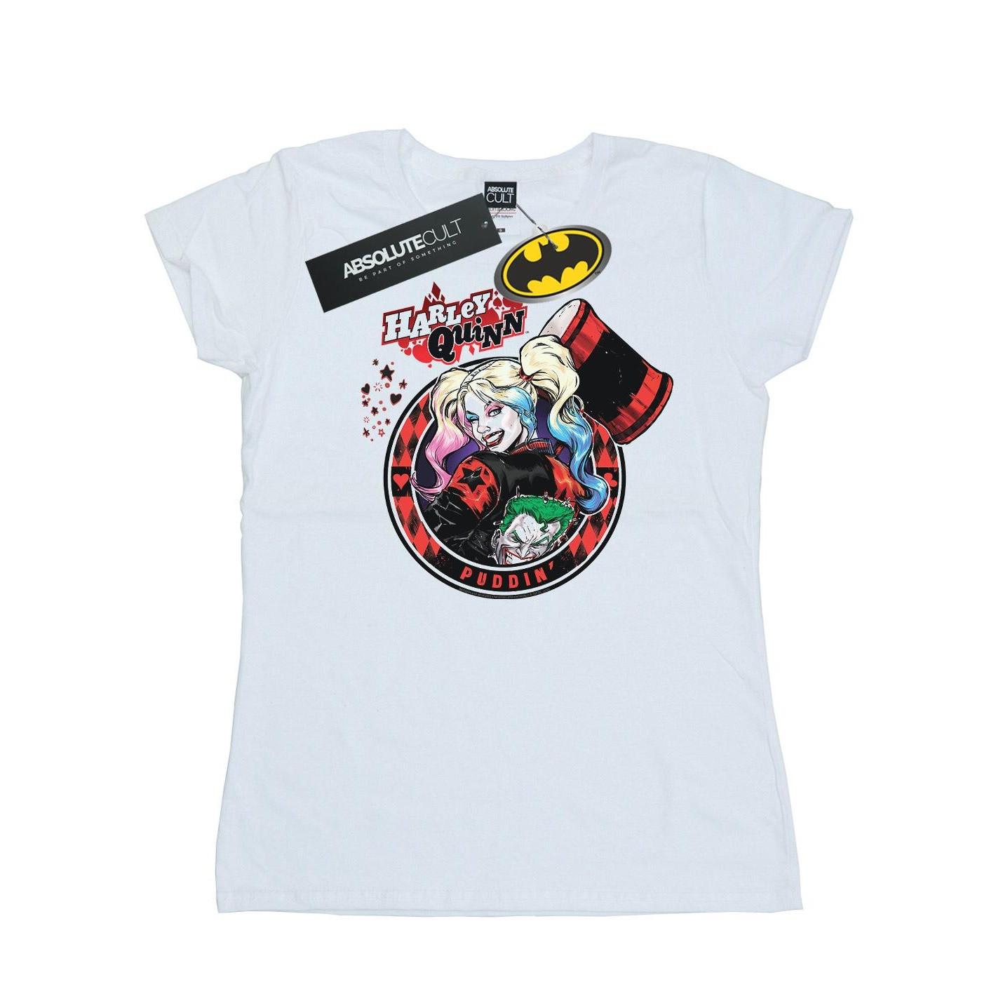 Image of Harley Quinn Joker Patch Tshirt Damen Weiss XXL