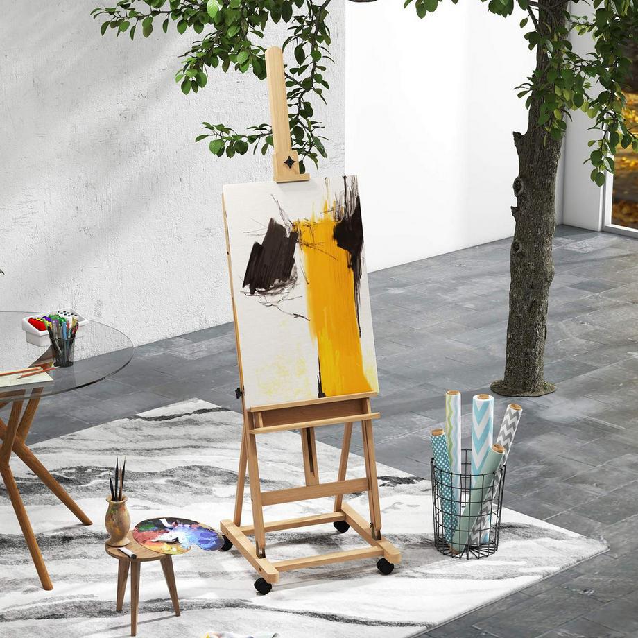 Northio Chevalet Chevalet Debout En Bois De Hêtre, Pliable Avec Roulettes, Support En Toile Réglable En Hauteur  