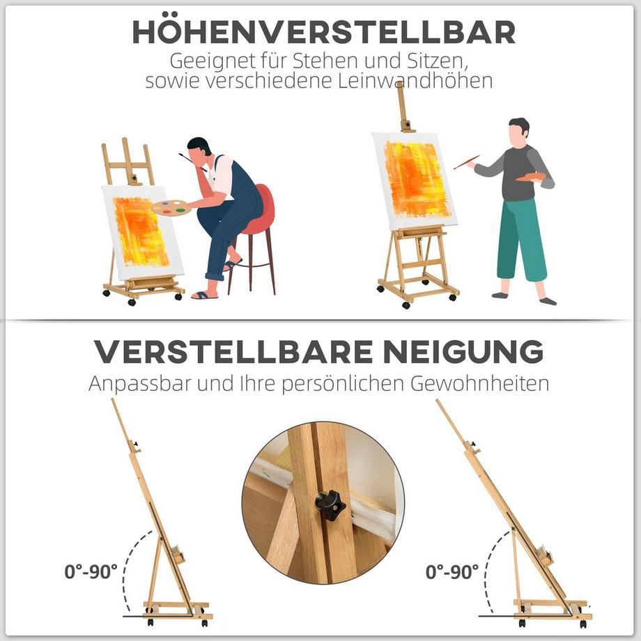 Northio Chevalet Chevalet Debout En Bois De Hêtre, Pliable Avec Roulettes, Support En Toile Réglable En Hauteur  