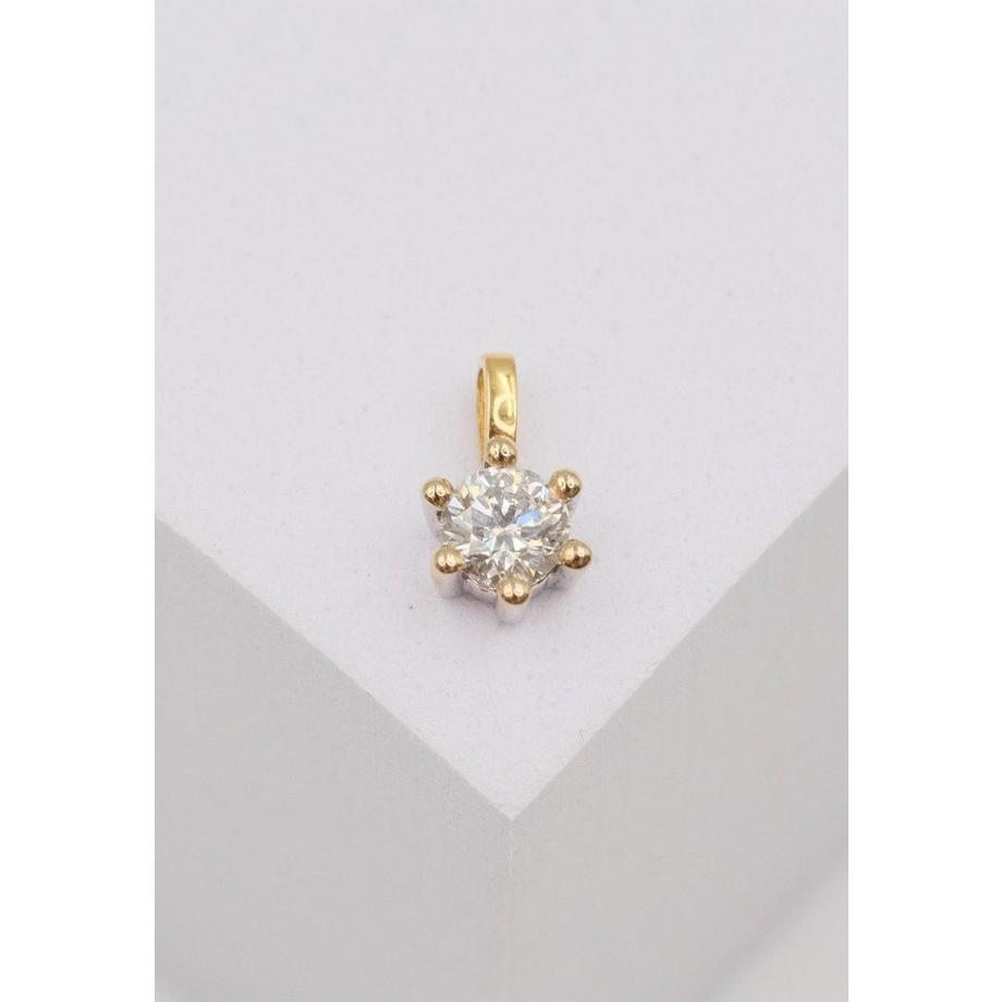 MUAU Schmuck  Solitär Anhänger 6-Griff-Fassung Gelbgold 750 Diamant 0.33ct. Fassung Weissgold 750, 9x7mm 