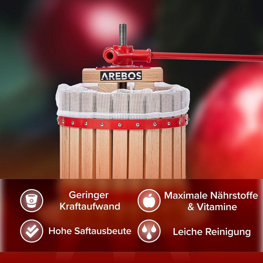 Arebos  Obstpresse 12L Maischepresse Weinpresse Apfelpresse Fruchtpresse 