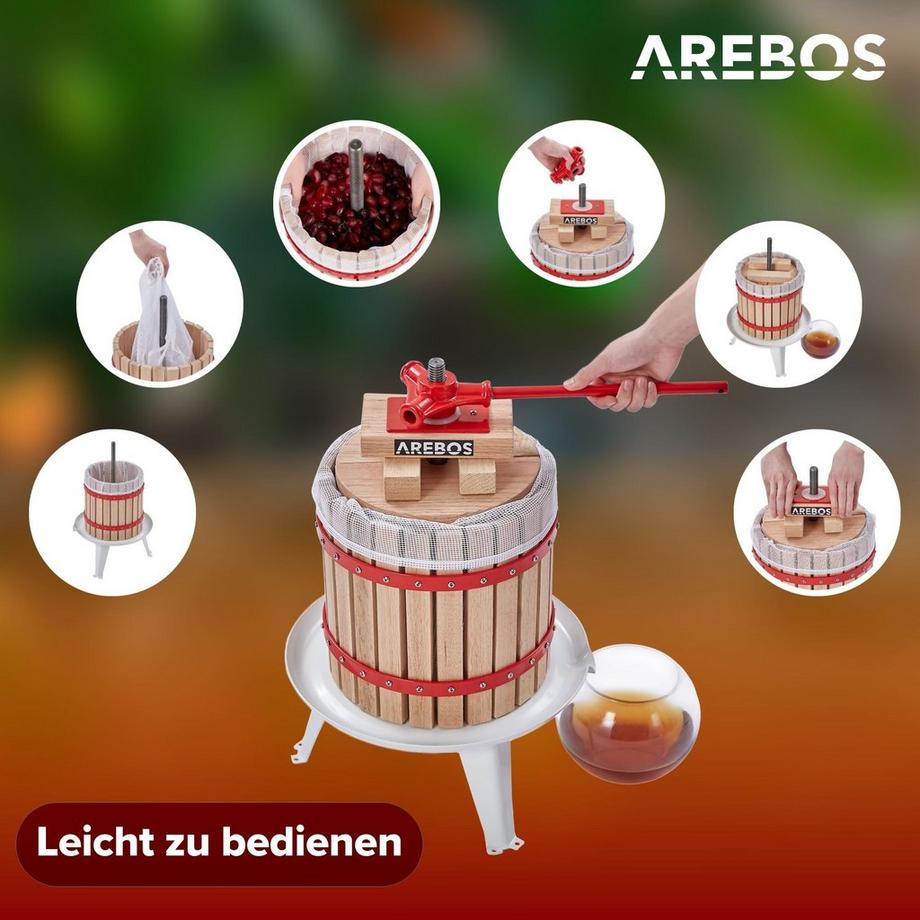 Arebos  Obstpresse 12L Maischepresse Weinpresse Apfelpresse Fruchtpresse 