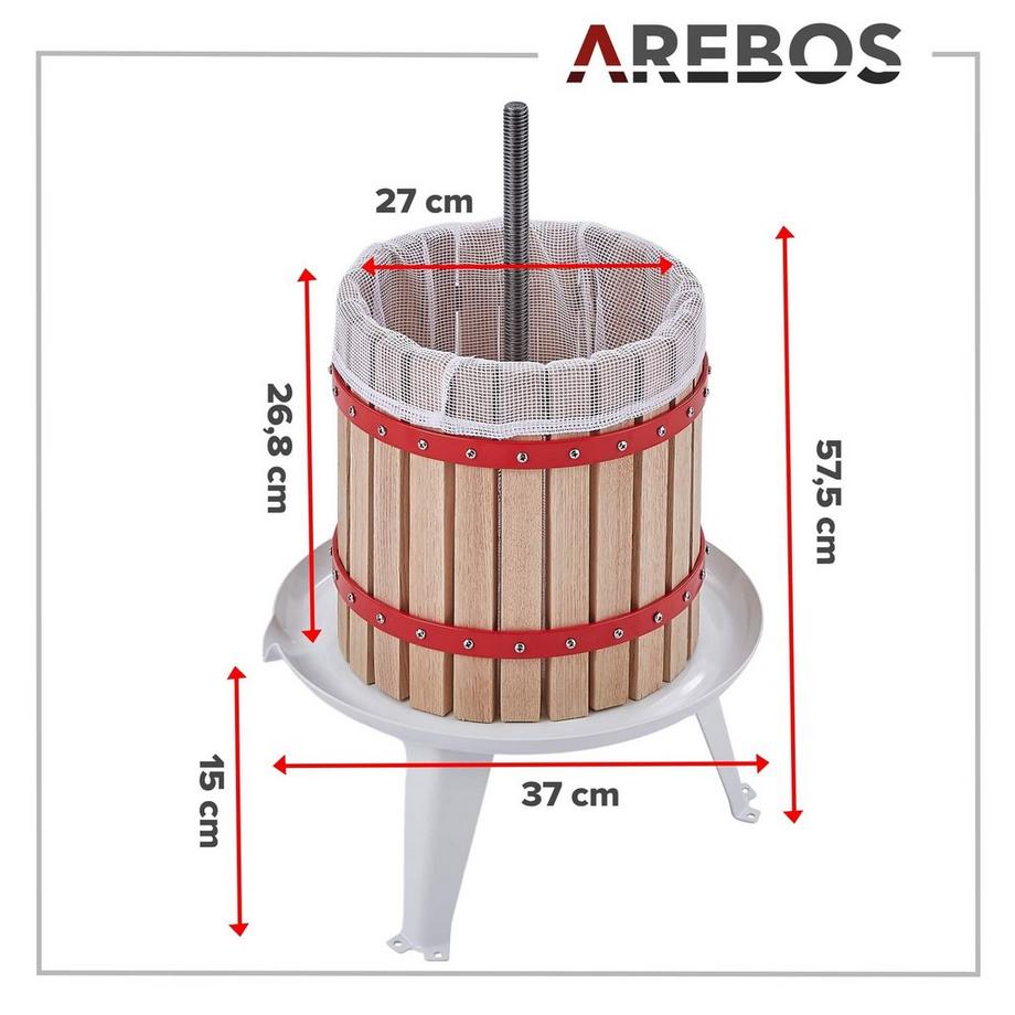 Arebos  Obstpresse 12L Maischepresse Weinpresse Apfelpresse Fruchtpresse 