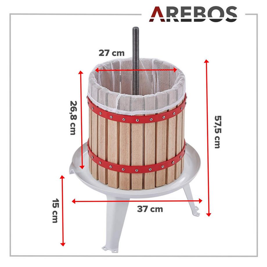Arebos  Obstpresse 12L Maischepresse Weinpresse Apfelpresse Fruchtpresse 