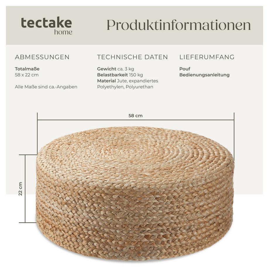 Tectake Pouf artigianale Banno Elipse Stile boho  