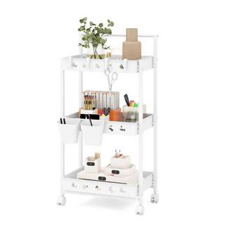 Northio Chariot de service à 3 niveaux à roulettes chariot de cuisine avec 2 tasses suspendues 42 x 29 x 83 cm blanc  