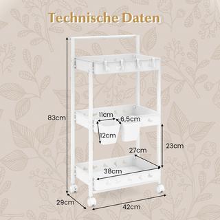 Northio Chariot de service à 3 niveaux à roulettes chariot de cuisine avec 2 tasses suspendues 42 x 29 x 83 cm blanc  