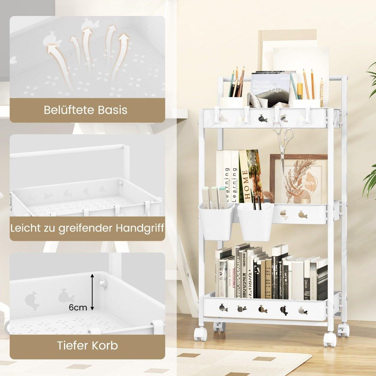 Northio Chariot de service à 3 niveaux à roulettes chariot de cuisine avec 2 tasses suspendues 42 x 29 x 83 cm blanc  