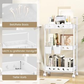 Northio Chariot de service à 3 niveaux à roulettes chariot de cuisine avec 2 tasses suspendues 42 x 29 x 83 cm blanc  