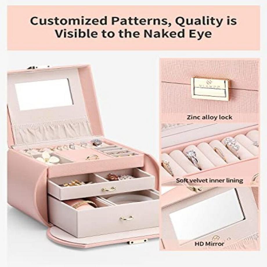 Only-bags.store  Schmuckkästchen, Leder-Schmuckkästchen mit Spiegel, Schmuckkästchen mit Schubladen, Schmuckkästchen Teenager-Ohrringe, Halsketten, Armbänder und Uhren Schmuck Aufbewahrung 