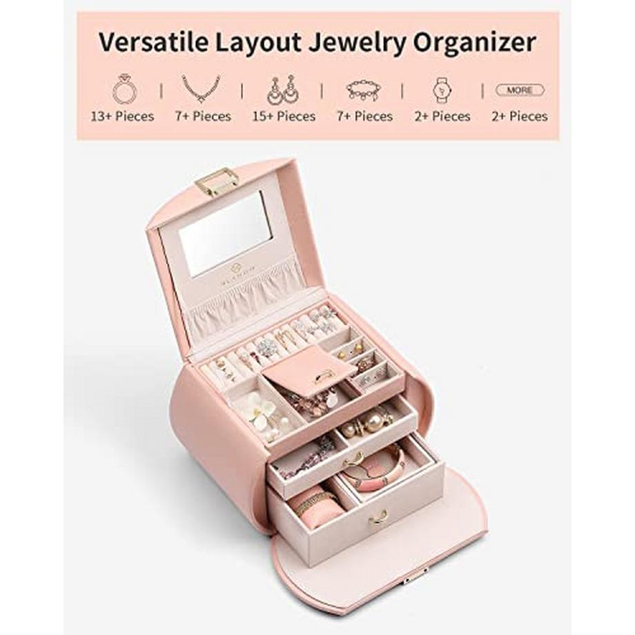 Only-bags.store  Schmuckkästchen, Leder-Schmuckkästchen mit Spiegel, Schmuckkästchen mit Schubladen, Schmuckkästchen Teenager-Ohrringe, Halsketten, Armbänder und Uhren Schmuck Aufbewahrung 