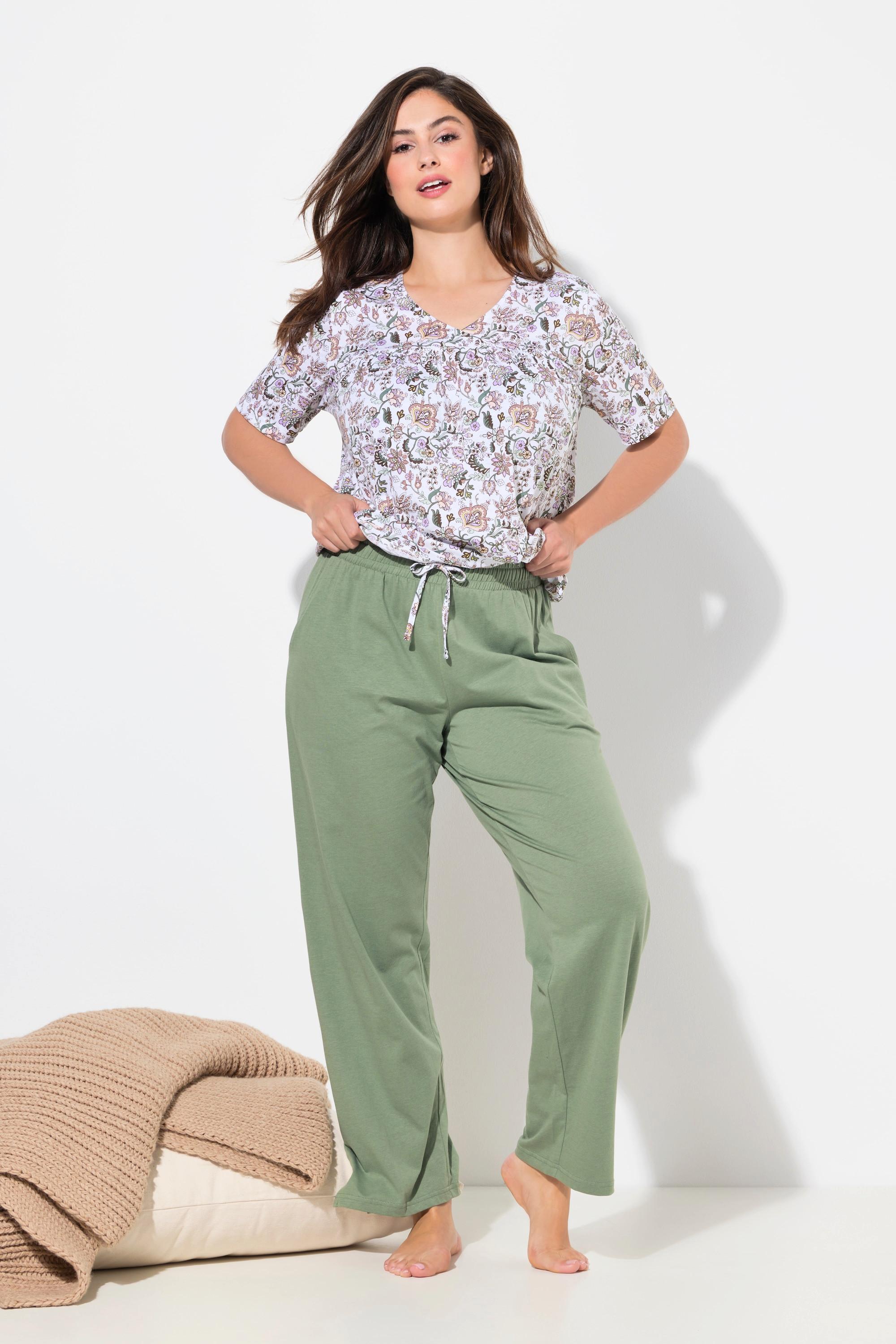 Ulla Popken Pyjama Set Floral Col V Manches Courtes  