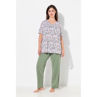 Ulla Popken Pyjama Set Floral Col V Manches Courtes  