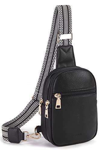 Image of Bauchtasche Brusttasche, Crossbody Bag Kunstleder Umhängetasche Klein Schultertasche Damen Schwarz