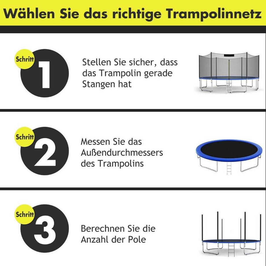 Northio  Trampolin Sicherheitsnetz für Gartentrampoline Ersatznetz außenliegend mit Reißverschluss und Schnallen Ø 305 cm 