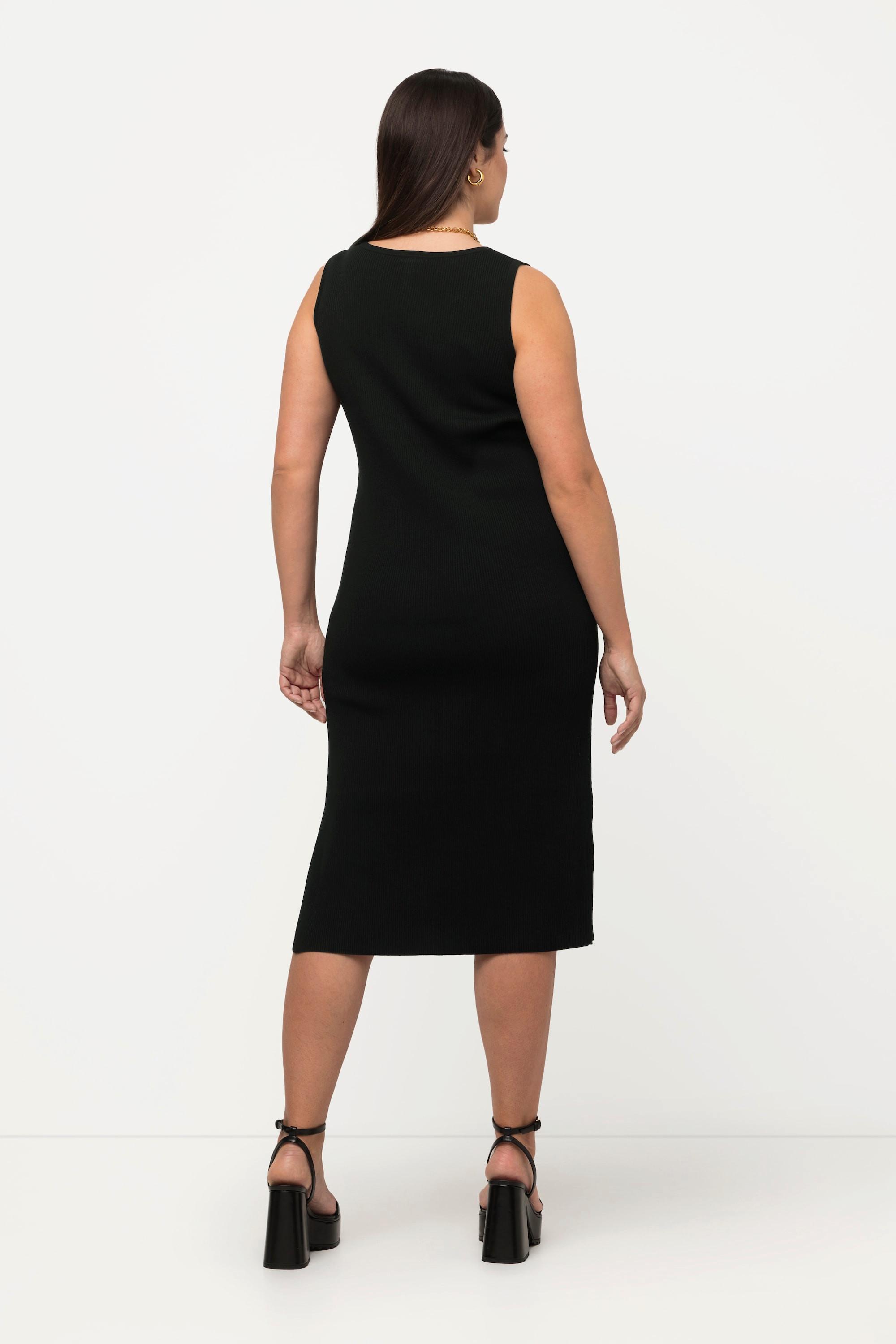 Ulla Popken Robe Midi en Tricot Slim Col Rond Sans Manches Maille Fine  