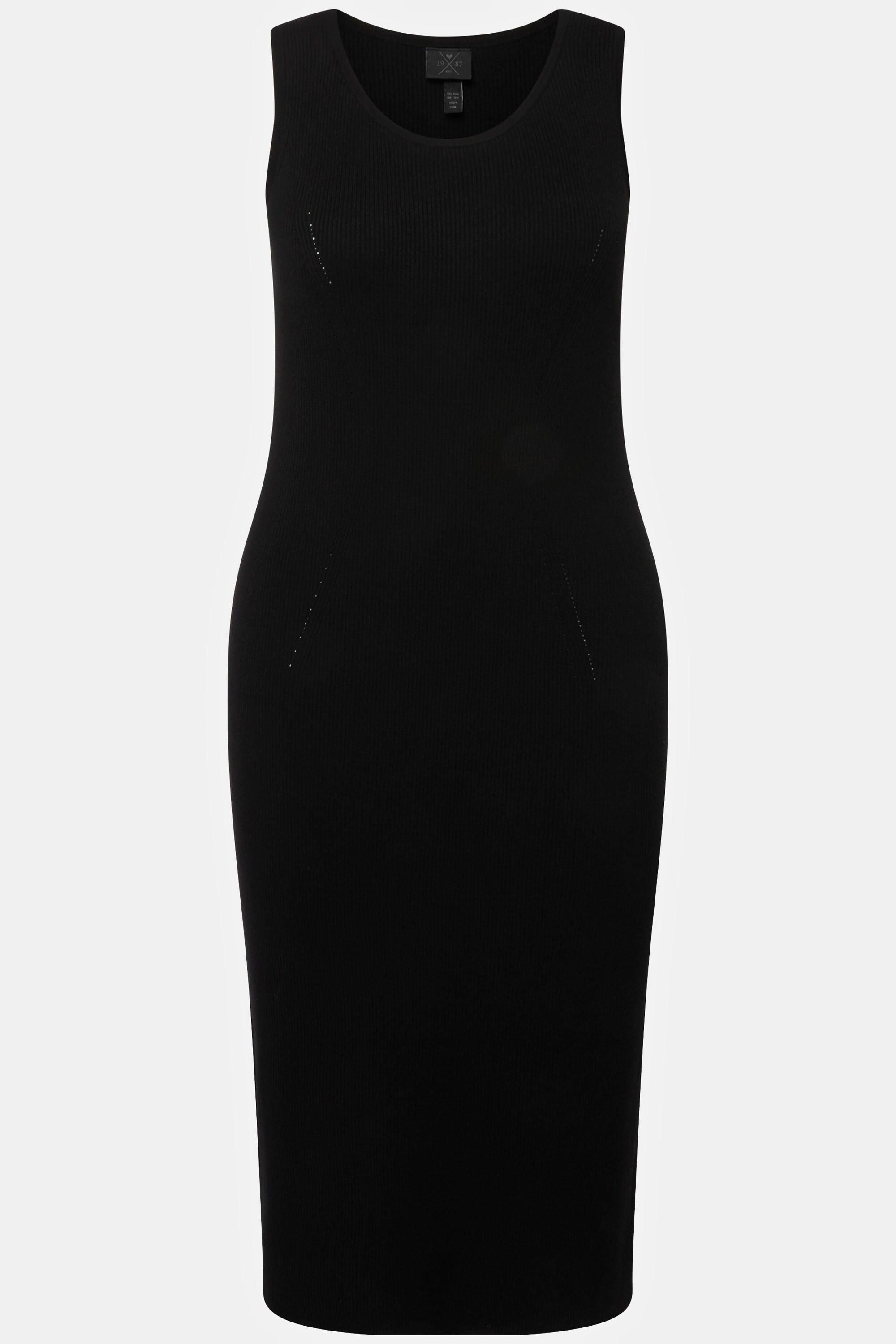 Ulla Popken Robe Midi en Tricot Slim Col Rond Sans Manches Maille Fine  