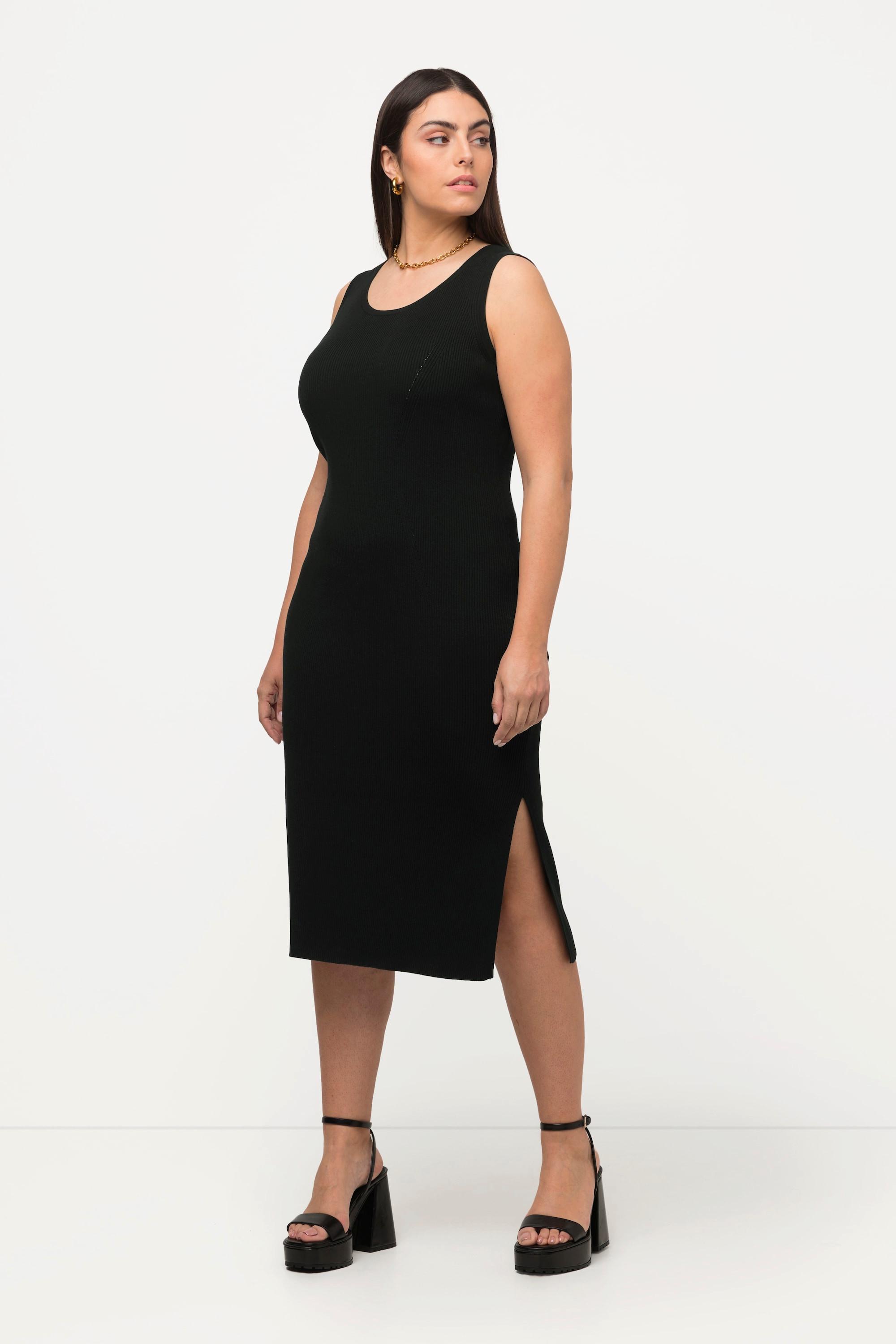 Ulla Popken Robe Midi en Tricot Slim Col Rond Sans Manches Maille Fine  