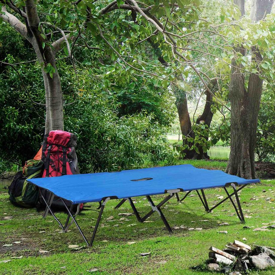 Northio  Campingbett Klappbar Für 2 Personen, Feldbett Mit Tragetasche, Bis 136 Kg, Stahl Oxford, Blau+Schwarz, 193X125X40Cm 