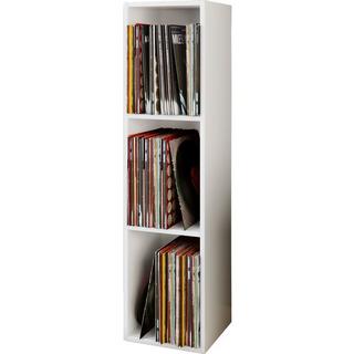 VCM Holz Schallplatten Regal | Stand Regal mit 3 Fächer für 100 Schallplatten | Maße: H. 107 x B. 34 x T. 30 cm - Platto  