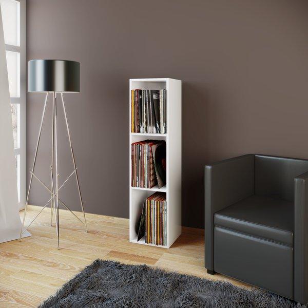 VCM Holz Schallplatten Regal | Stand Regal mit 3 Fächer für 100 Schallplatten | Maße: H. 107 x B. 34 x T. 30 cm - Platto  