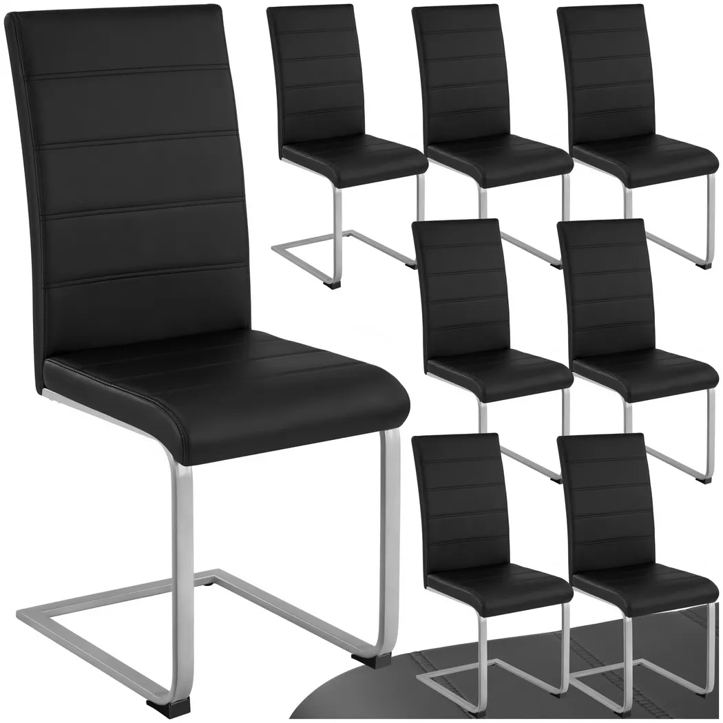 Tectake - Lot de 8 chaises Rembourrés en cuir synthétique ergonomique noir
