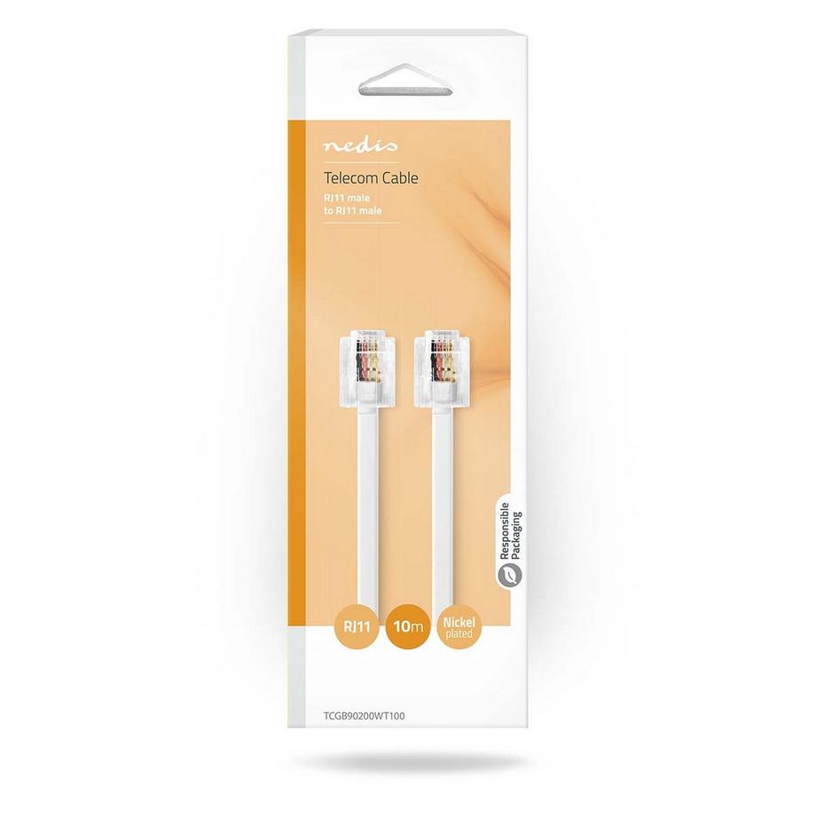 Nedis  Telekommunikationskabel | RJ11 Stecker | RJ11 Stecker | 10,0 m | Kabelaufbau: Flach | Beschichtung: Vergoldet | Kabeltyp: RJ11 | Weiß 