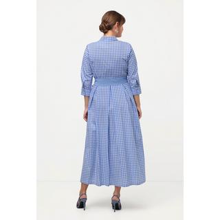 Ulla Popken  Robe chemisier à carreaux Vichy, col chemise et manches 3/4 