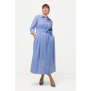 Ulla Popken  Robe chemisier à carreaux Vichy, col chemise et manches 3/4 