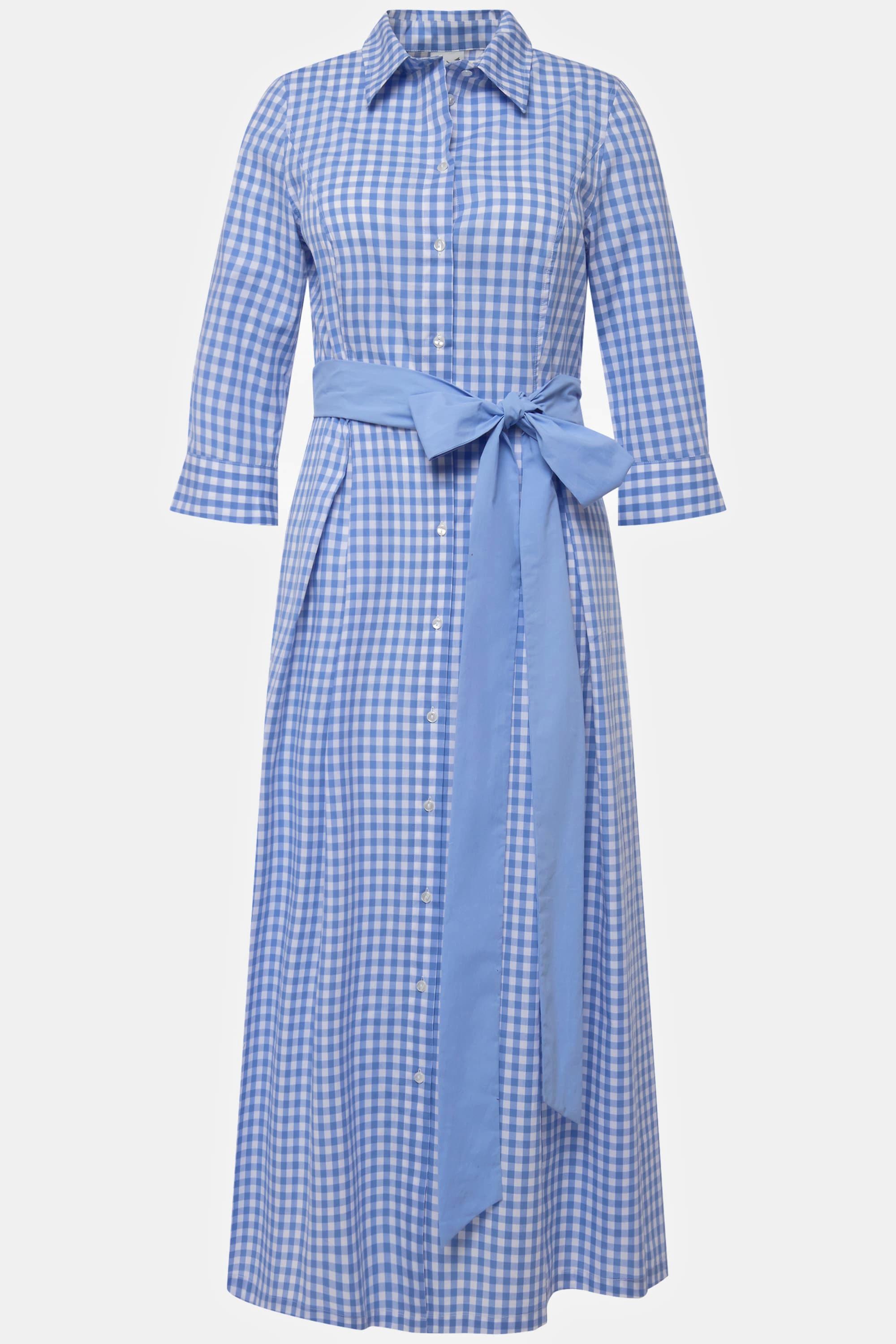 Ulla Popken  Robe chemisier à carreaux Vichy, col chemise et manches 3/4 