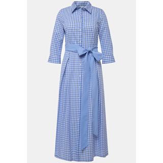 Ulla Popken  Robe chemisier à carreaux Vichy, col chemise et manches 3/4 