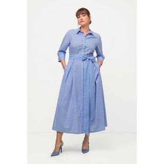 Ulla Popken  Robe chemisier à carreaux Vichy, col chemise et manches 3/4 