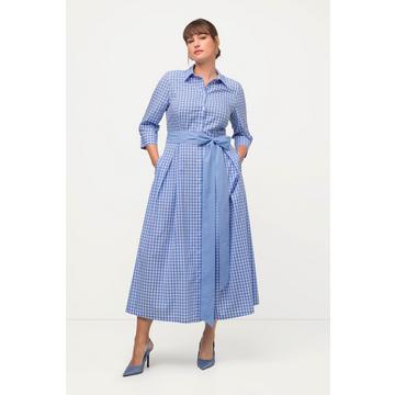 Robe chemisier à carreaux Vichy, col chemise et manches 3/4