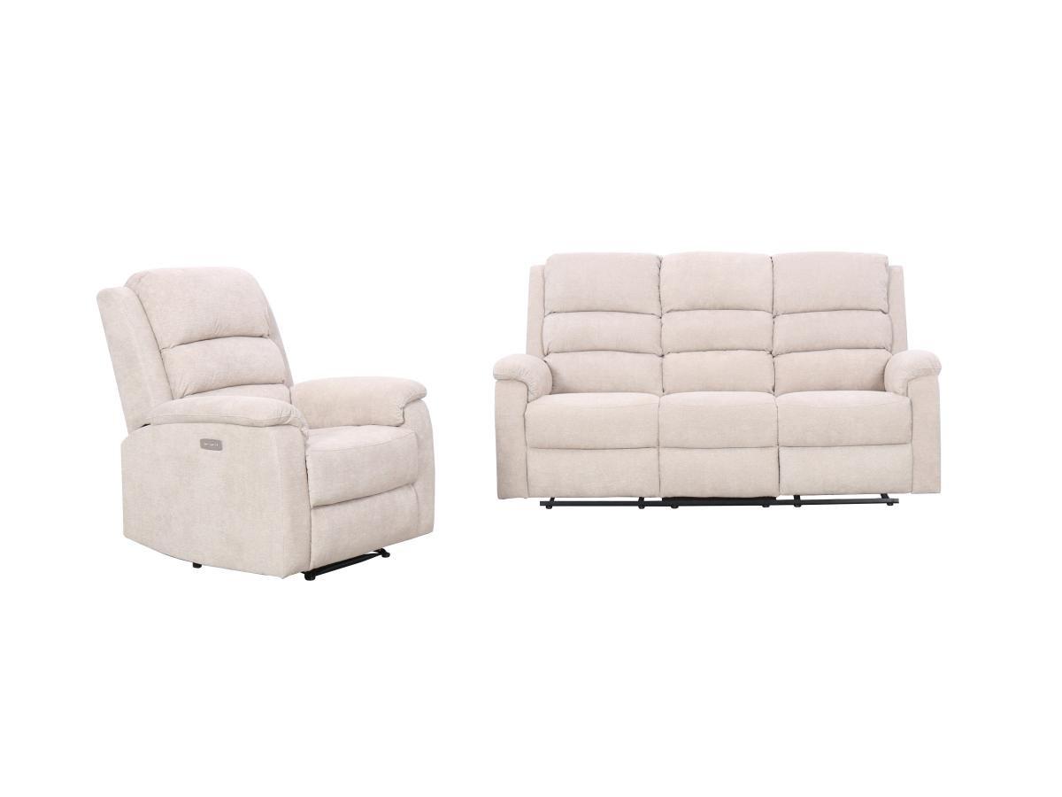 Vente-unique Couchgarnitur mit elektrischer Relaxfunktion 3+1 - Stoff - Beige - NEVERS  