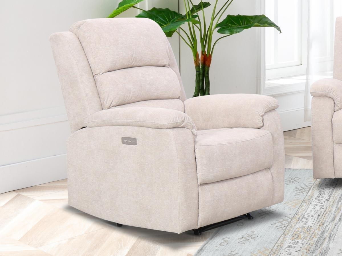 Vente-unique Couchgarnitur mit elektrischer Relaxfunktion 3+1 - Stoff - Beige - NEVERS  