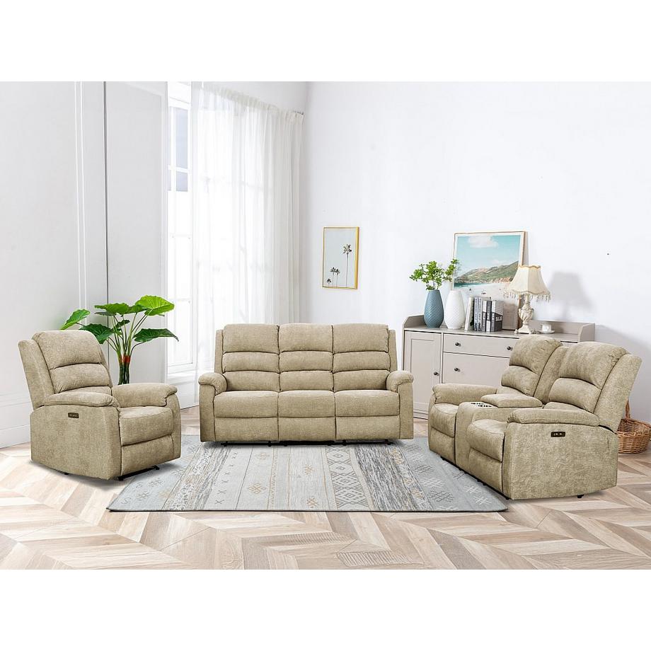 Vente-unique Couchgarnitur mit elektrischer Relaxfunktion 3+1 - Stoff - Beige - NEVERS  