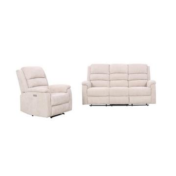 Couchgarnitur mit elektrischer Relaxfunktion 3+1 - Stoff - Beige - NEVERS