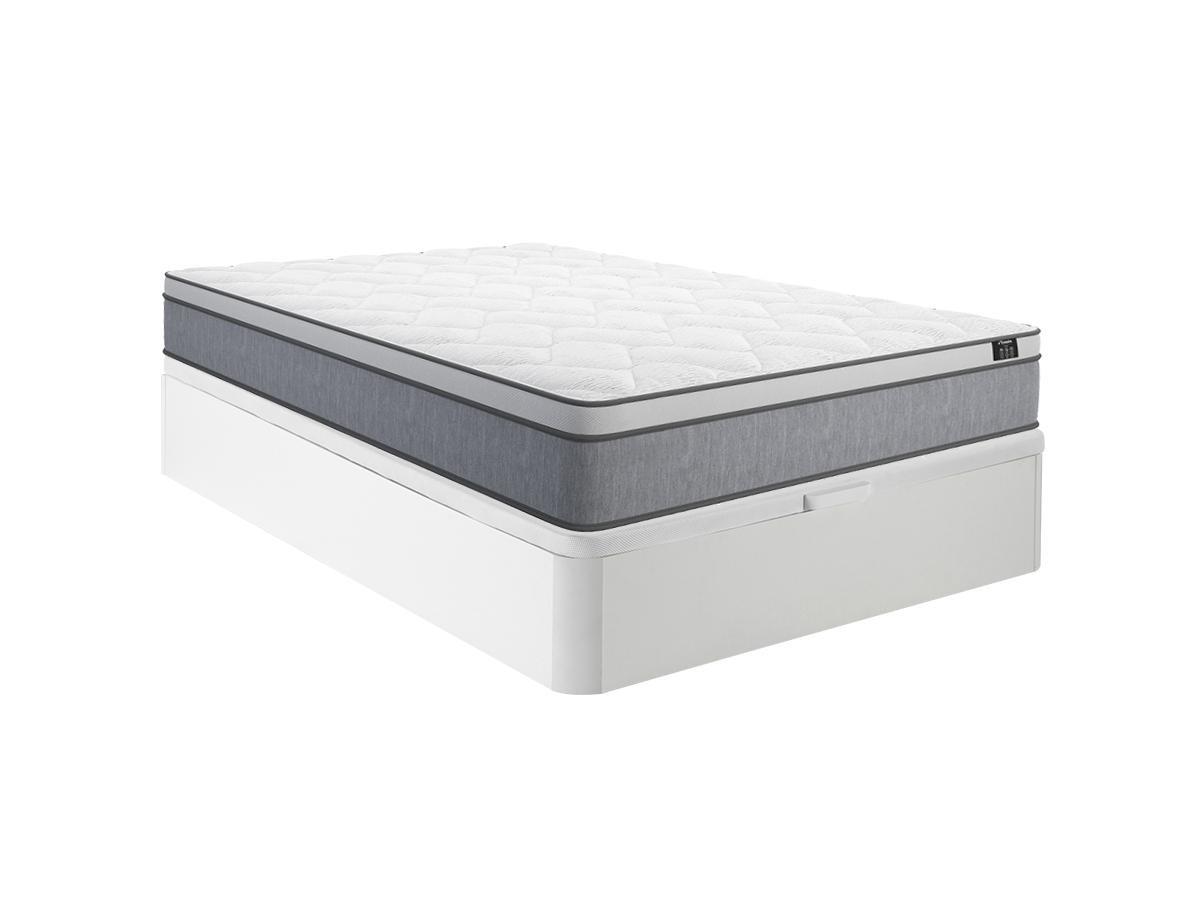 Image of Set aus Bettgestell mit Bettkasten + Taschenfederkernmatratze - 160 x 200 cm - Stärke 22 cm - Weiß - SERENITE von YSMÉE Set aus Bettgestell mit Bettkasten + Taschenfederkernmatratze - 160 x 200 cm - Stärke 22 cm - Weiß - SERENITE von YSMÉE