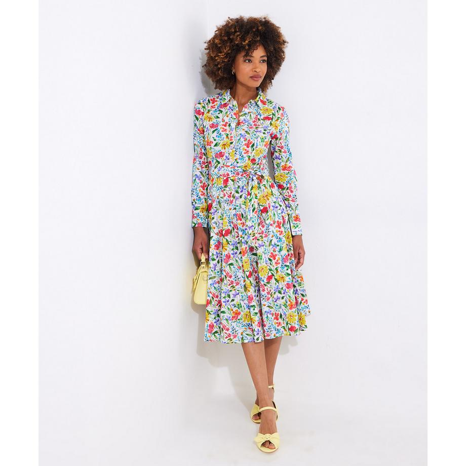 Robe Chemisier Motif Fleuri Vibrant et Boutons