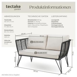 Tectake Canapé de jardin SUNDO en résine tressée  