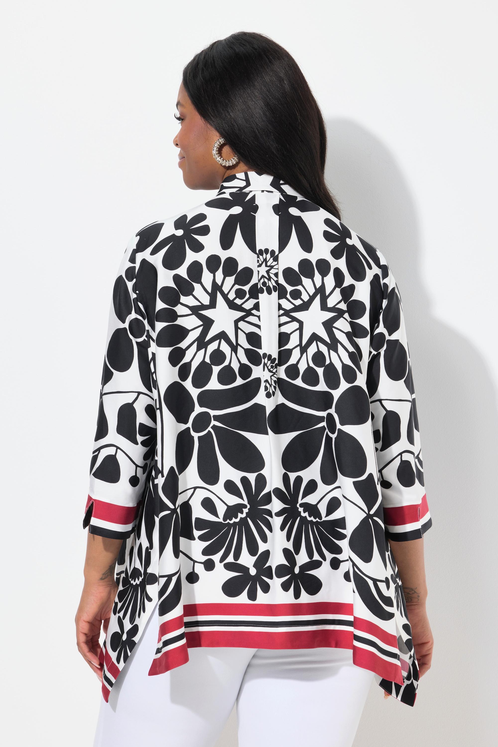 Ulla Popken Blusa in raso Design floreale Orlo a punte Maniche 3/4  