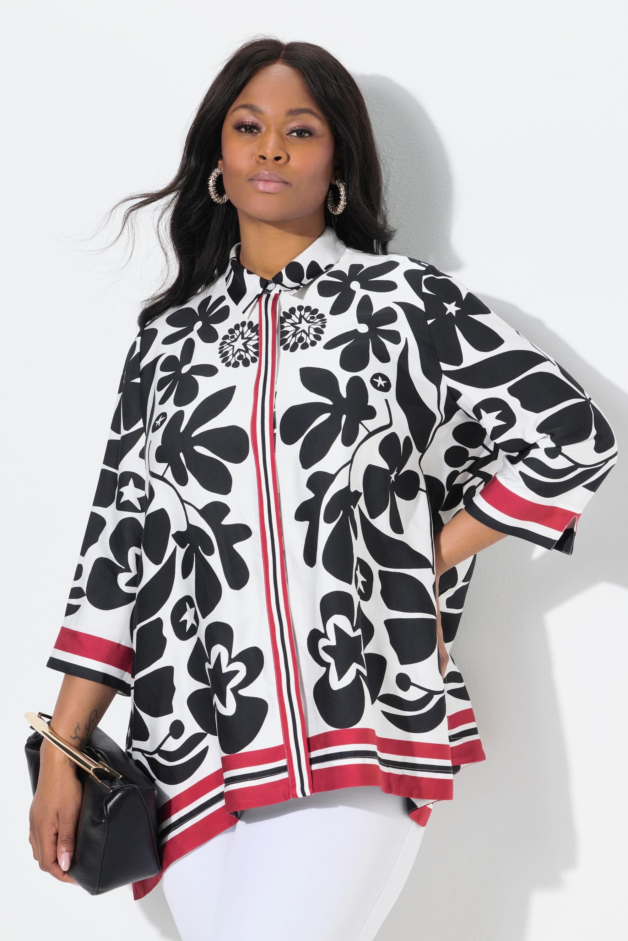 Ulla Popken Blusa in raso Design floreale Orlo a punte Maniche 3/4  