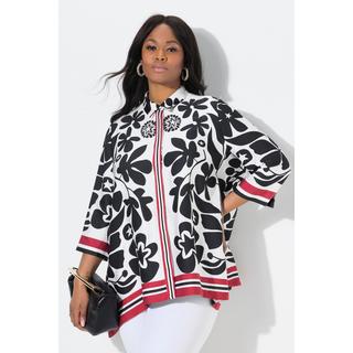 Ulla Popken Blusa in raso Design floreale Orlo a punte Maniche 3/4  