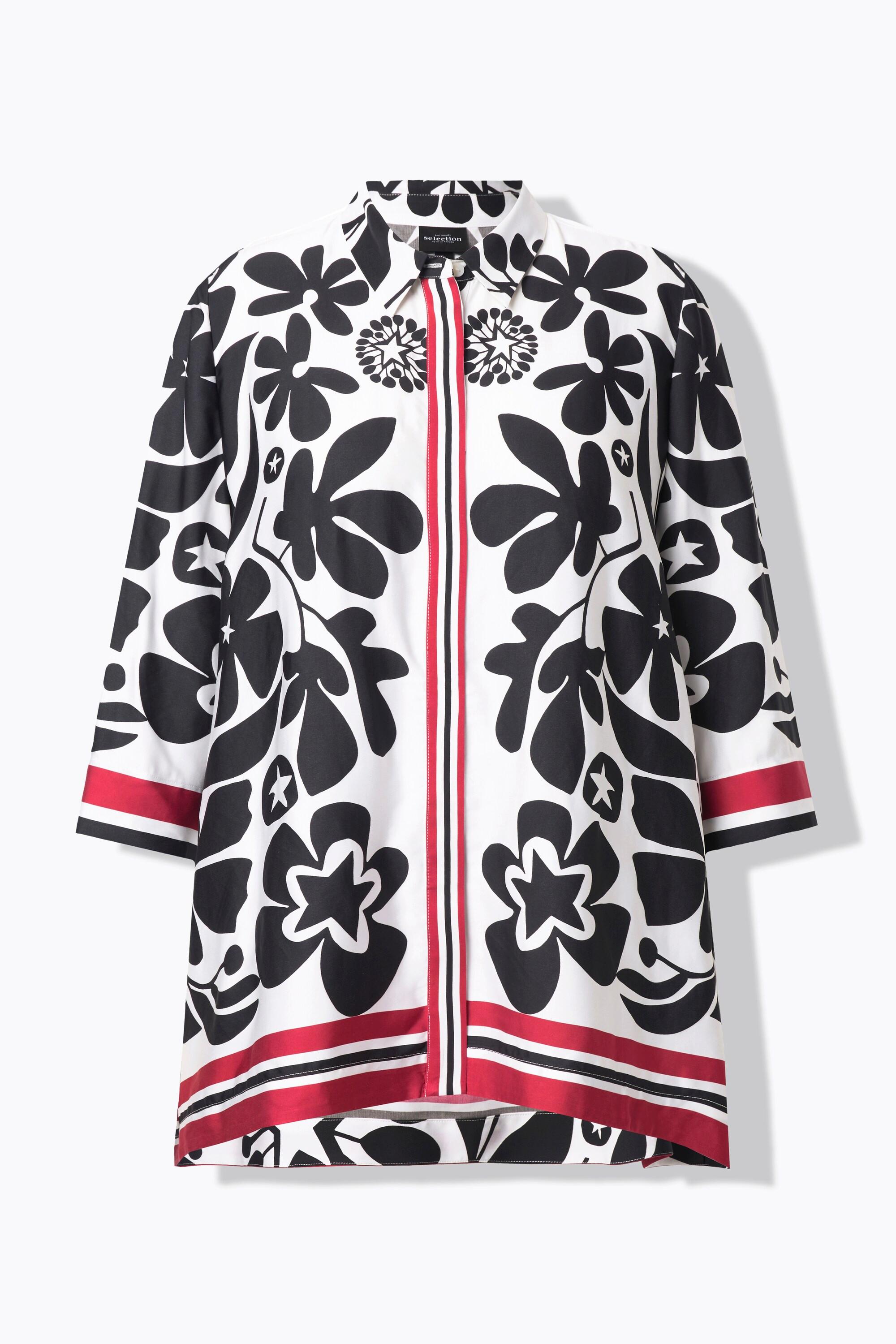 Ulla Popken Blusa in raso Design floreale Orlo a punte Maniche 3/4  